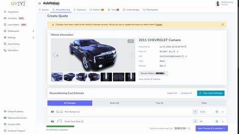 UVeye Automated Vehicle Scan Valuation Reports